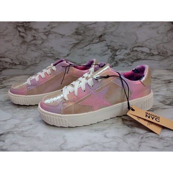Madden Nyc Shoes - NWT Madden NYC Pink Glitter Shimmer Low Court Sneakers Size 5